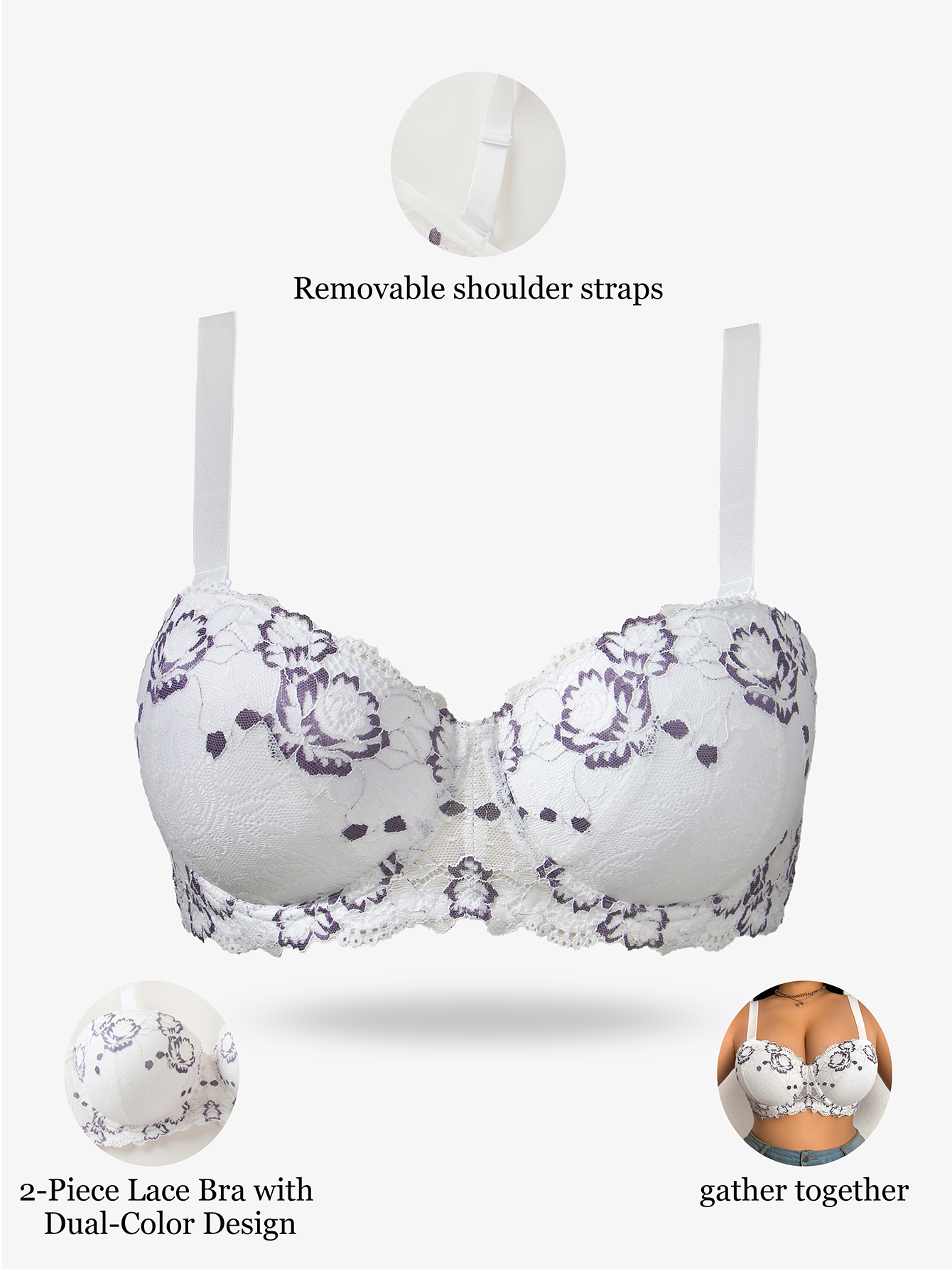 Plus Size Lace & Embroidery Wo - Underwire Bra Padded review and price