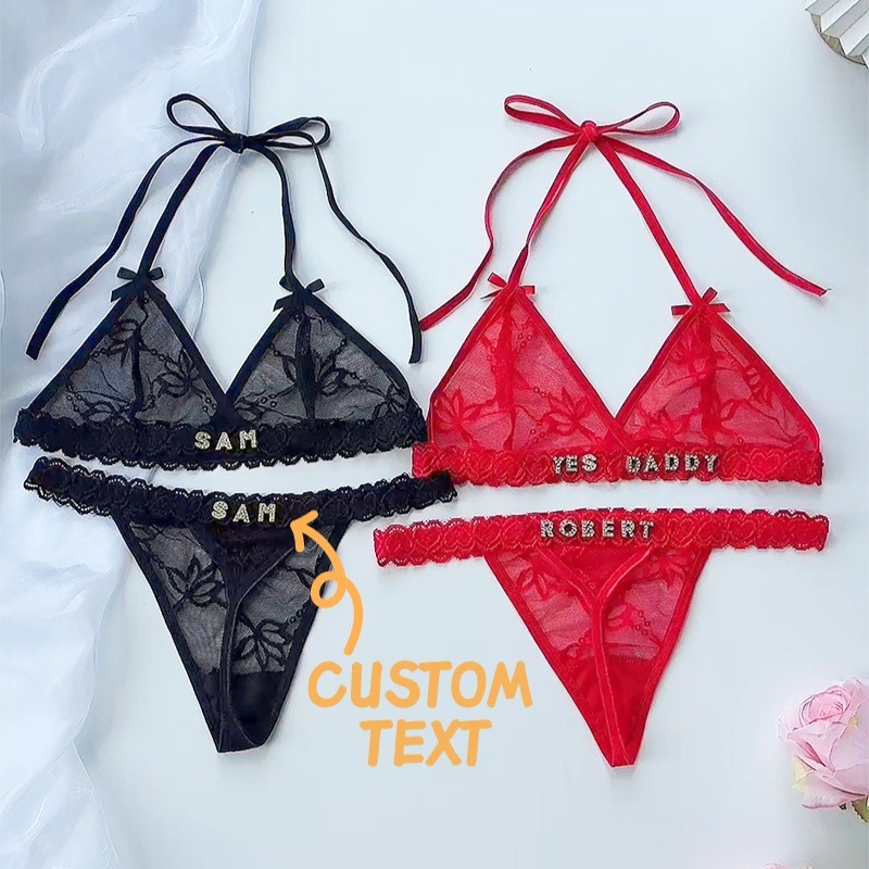 Custom Crystal Letter Name Tho - Lace Bralette Set review and price