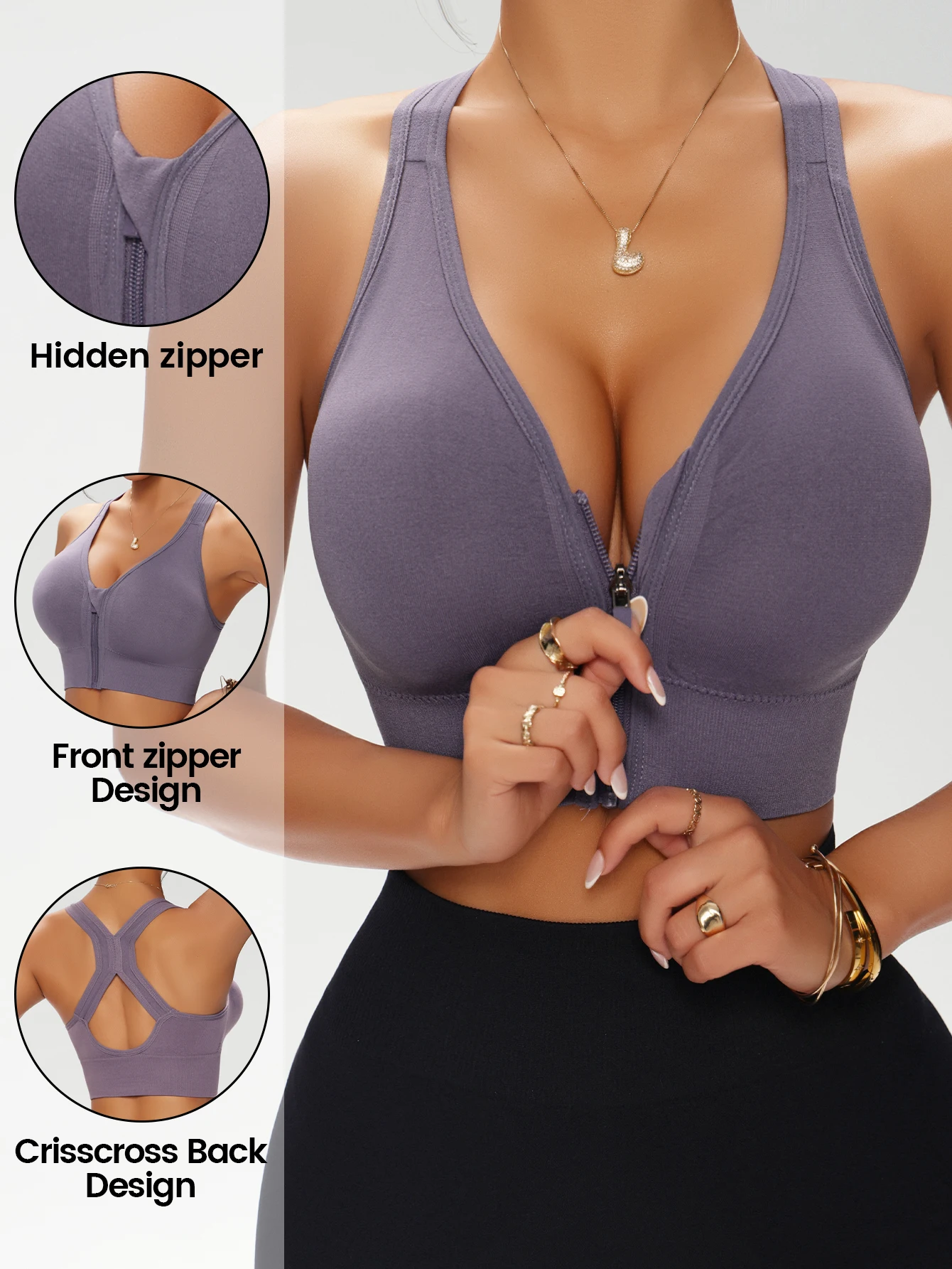 Women's Zip Front Solid Color  - Underwire Bra Padded review and price