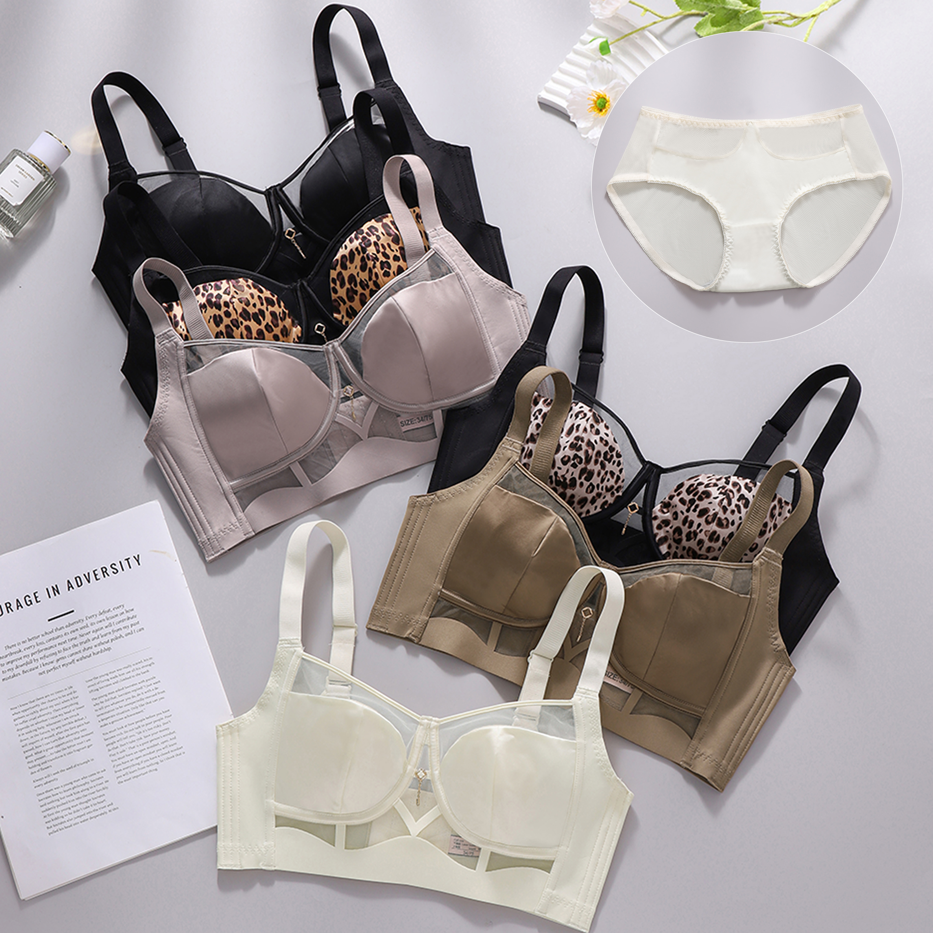 Leopard Lace Rims-Free Bra Set - Cotton Bra Everyday review and price
